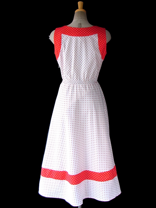 ヨーロッパ古着 ロンドン買い付け ホワイト X レッド バイカラー 水玉 レトロ ワンピース 16BS019