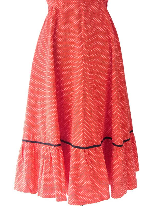 ヨーロッパ古着 ロンドン買い付け 60年代製 レッド X ホワイト 水玉・ブラック テープ飾り ヴィンテージ ワンピース 16BS024