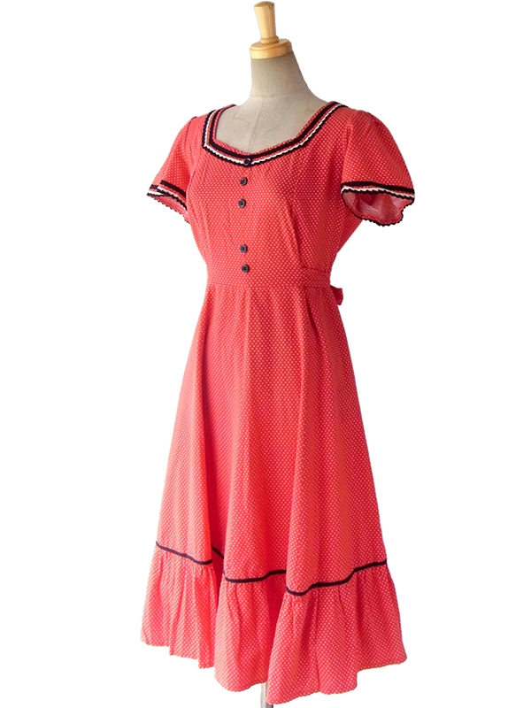 送料無料】ロンドン買い付け 60年代製 レッド X ホワイト 水玉