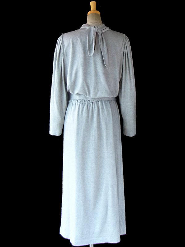 ロンドン買い付け Betty Barclay 70年代製 グレイ X 後襟リボン レトロ ワンピース 16BS403