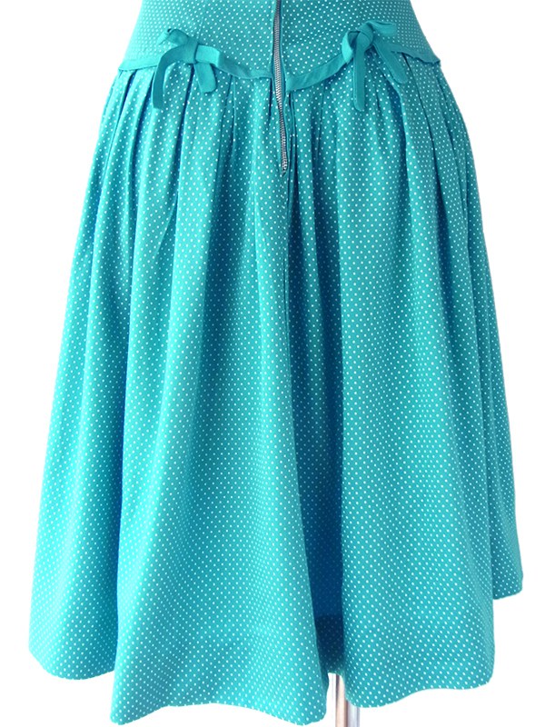 ヨーロッパ古着 フランス買い付け 60年代製 水色 X ホワイト ピンドット リボン付き ヴィンテージ ワンピース 16FC202