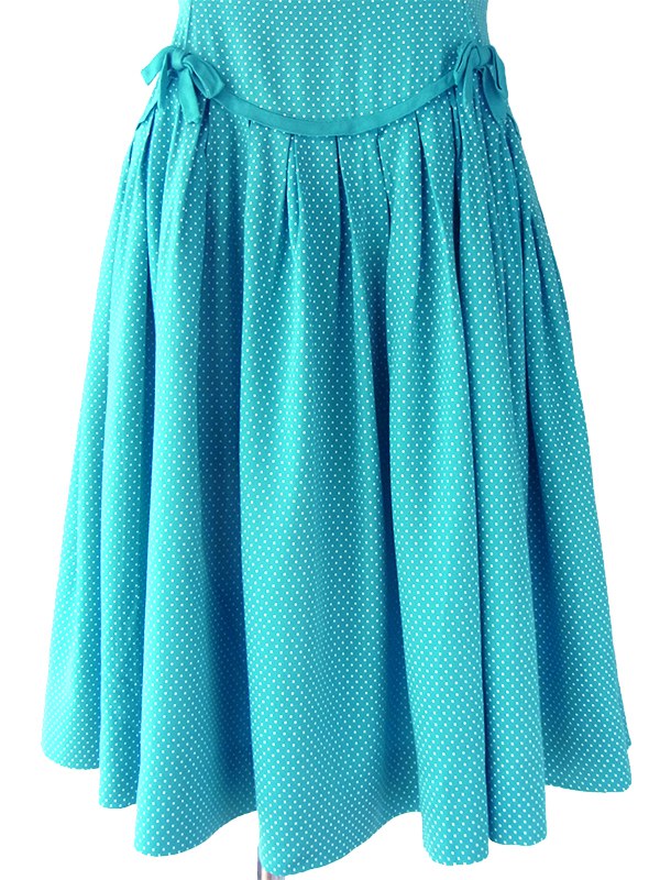 ヨーロッパ古着 フランス買い付け 60年代製 水色 X ホワイト ピンドット リボン付き ヴィンテージ ワンピース 16FC202