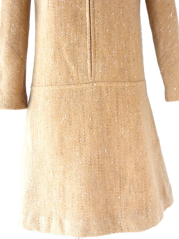 【送料無料】60年代フランス製 キャメル X フロントジップ ヴィンテージ ウール ワンピース 16FC417【ヨーロッパ古着】