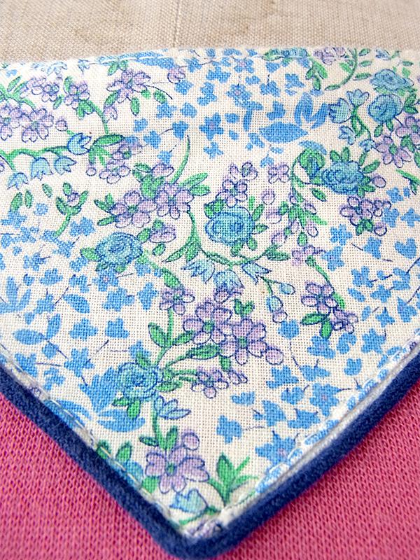 ヨーロッパ古着 フランス買い付け 60年代製 ピンク X ブルーパイピング・花柄生地切り返し ヴィンテージ ワンピース 16FC506