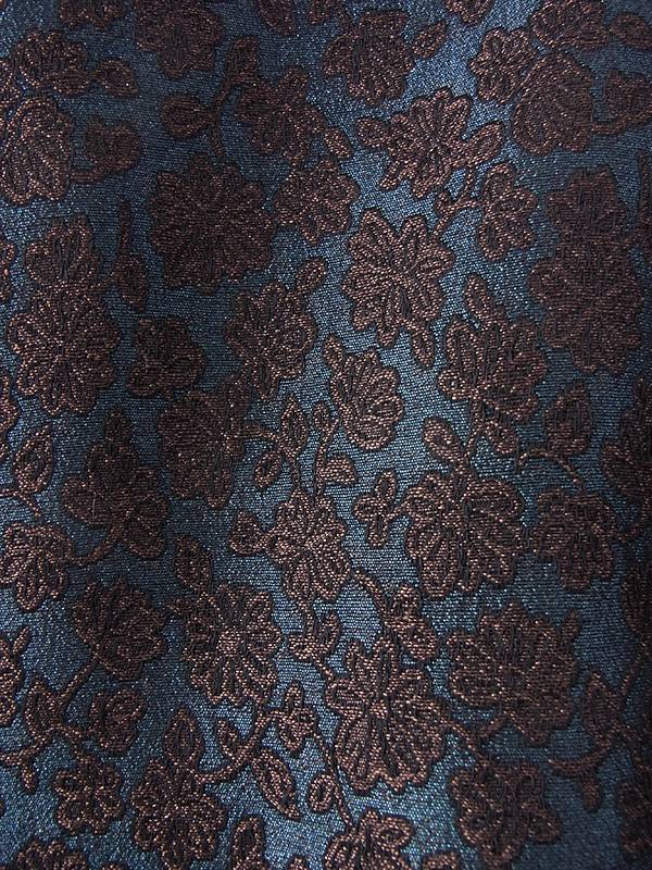 ヨーロッパ古着 フランス買い付け 60年代製 ダークブルー X ブロンズ 花柄ダマスク織り ヴィンテージ ドレス 16FC509