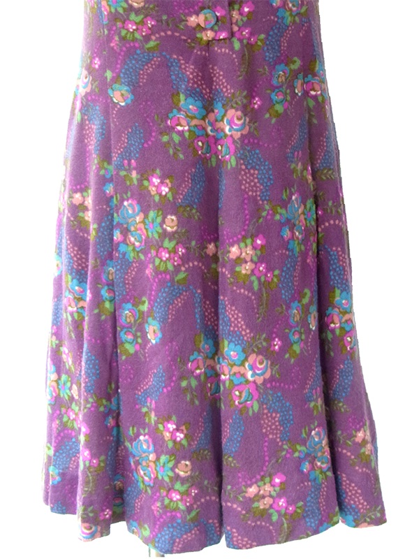 ヨーロッパ古着 フランス買い付け 60年代製 パープル X ピンク・ブルー・グリーン 花柄 オープンカラー レトロ ワンピース 16FC514