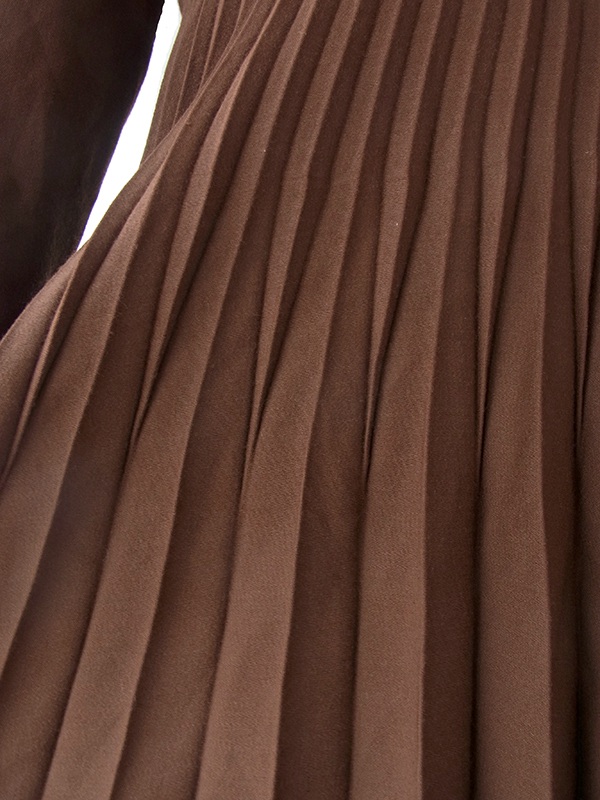 ヨーロッパ古着 ロンドン買い付け ブラウン X ブラック ボタンデザイン プリーツ ヴィンテージ ワンピース 16OM757