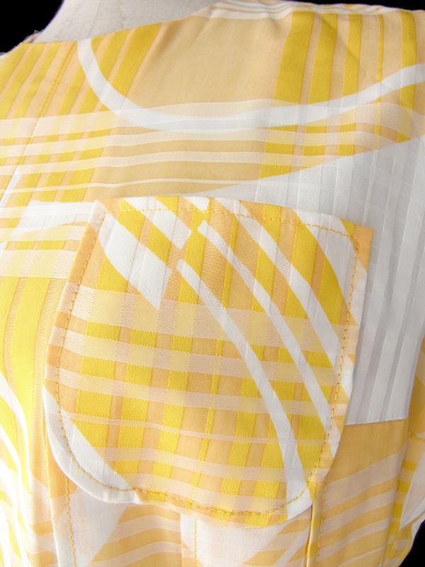 ロンドン買い付け 60年代製 イエロー X ホワイト チェック・レトロ柄 共布ベルト付き ワンピース 16OM821