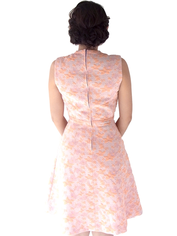 ロンドン買い付け パステルカラー ピンク X パープル モコモコの花柄が浮かぶ レトロ ワンピース 16OM915