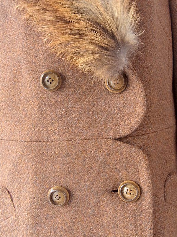 ヨーロッパ古着 ロンドン買い付け 60年代製 ブラウン X ふかふかファー襟 スカラップ風ウェスト コート 16OM929