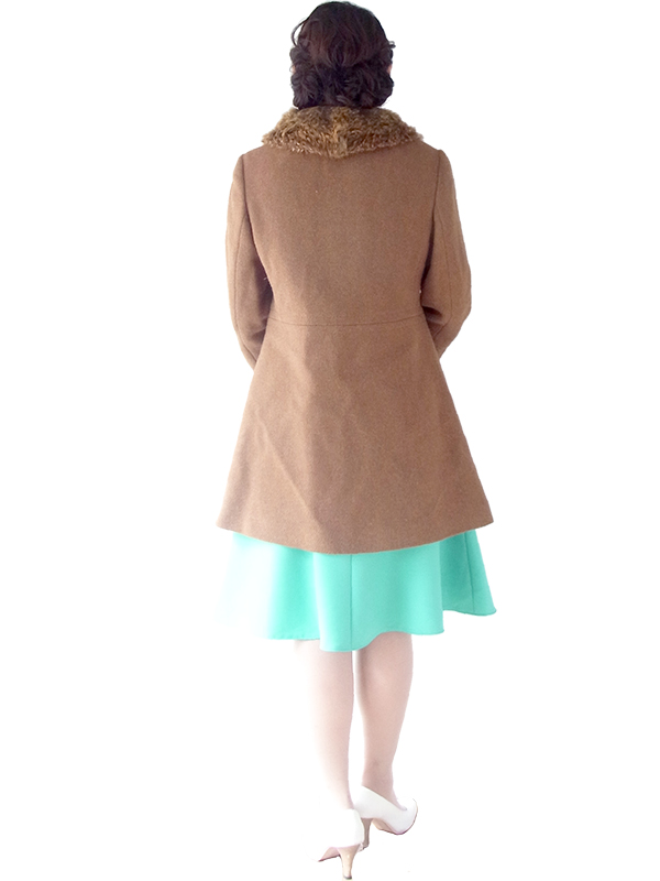 ロンドン買い付け 60年代製 ブラウン X ふかふかファー襟 スカラップ風ウェスト ウール コート 16OM929