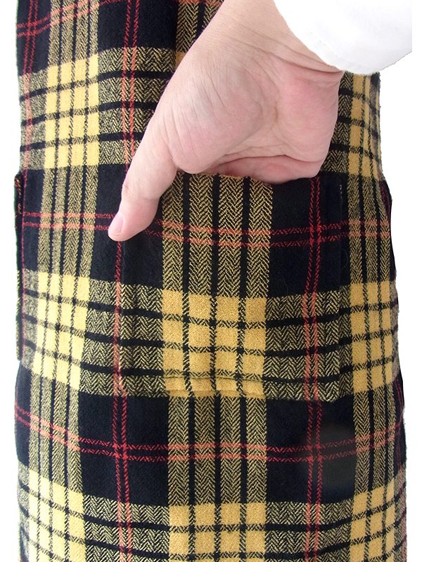 ヨーロッパ古着 ロンドン買い付け 60年代製 イエロー X ブラック・レッド タータンチェック ポケット付き ウール ワンピース 17BS100