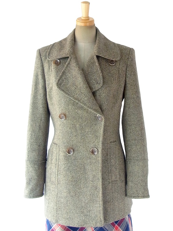ヨーロッパ古着 ロンドン買い付け Paul Costelloe カーキ X ウール ツイード ジャケット コート 17BS108