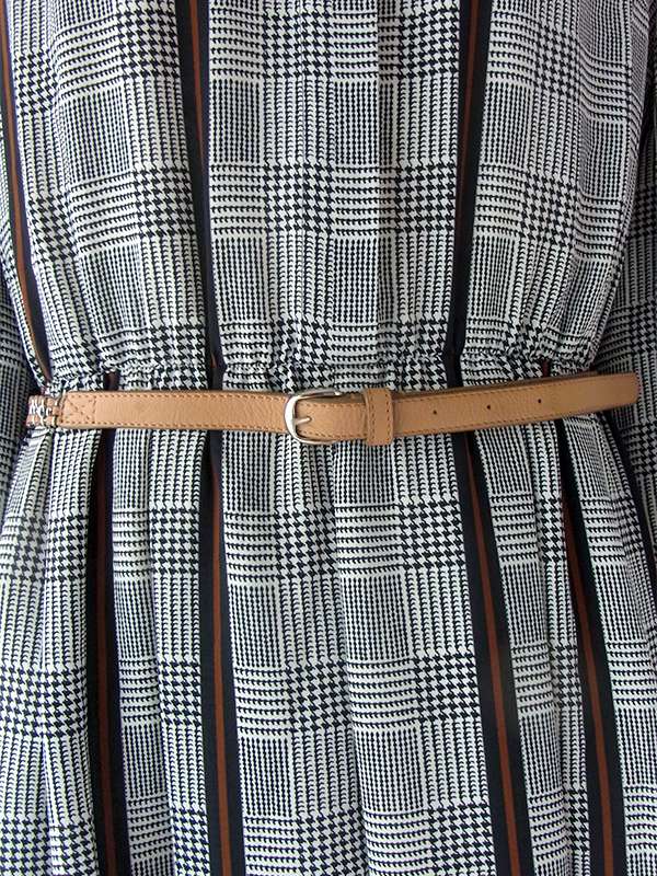 ヨーロッパ古着 ロンドン買い付け 白X黒X茶 グレンチェック・ストライプ 襟・袖取り外し可能 ワンピース 17BS114