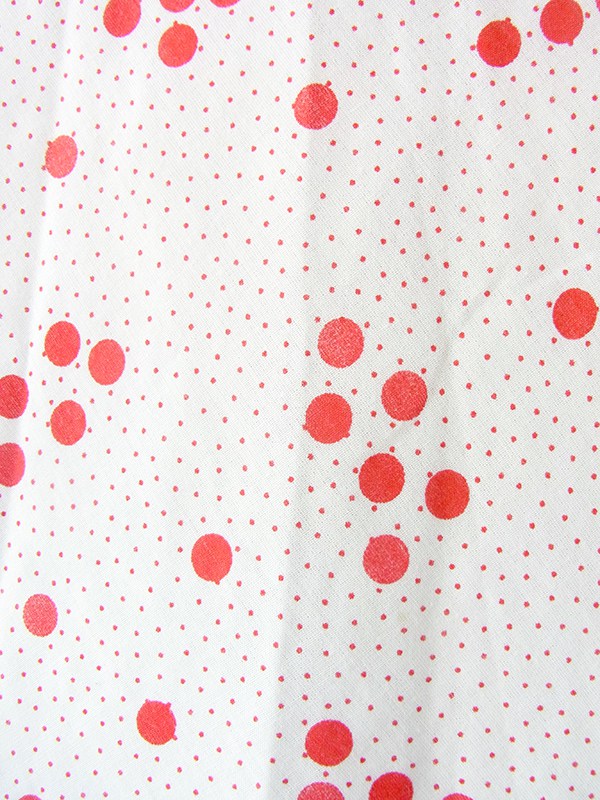 ヨーロッパ古着 フランス買い付け 60年代製 ホワイト X レッド 水玉 リボン レーステープ装飾 ワンピース 17FC312