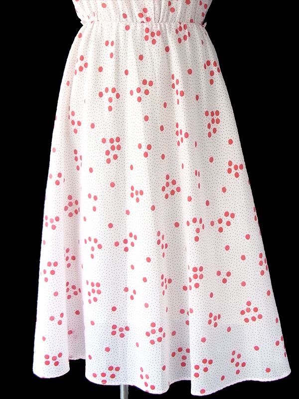 ヨーロッパ古着 フランス買い付け 60年代製 ホワイト X レッド 水玉 リボン レーステープ装飾 ワンピース 17FC312