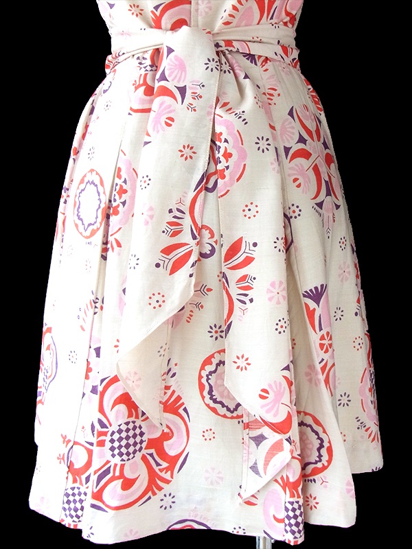  ヨーロッパ古着 60年代フランス製 Anik Robelin Paris 共布ベルト付き シルクワンピース 17FC324