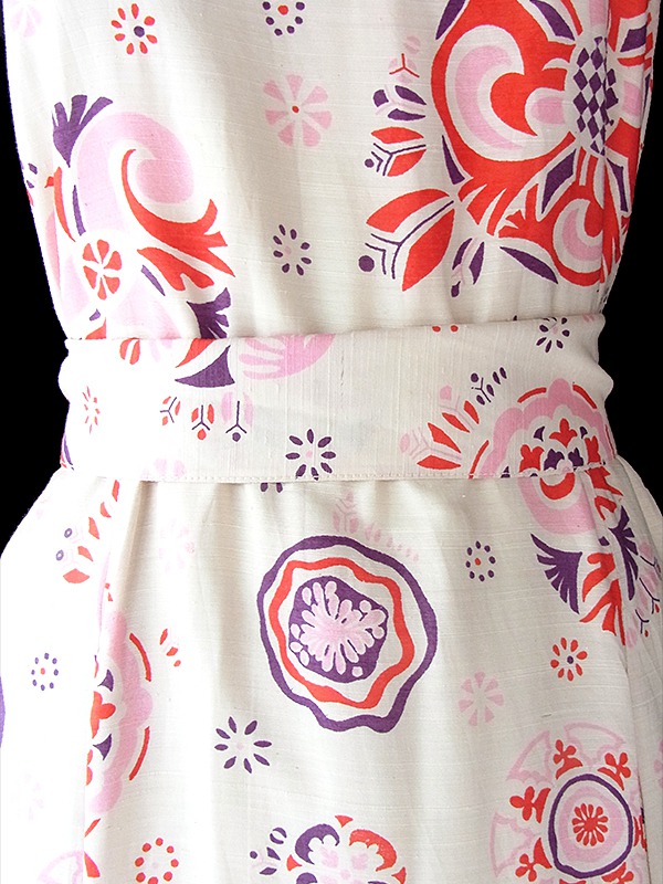  ヨーロッパ古着 60年代フランス製 Anik Robelin Paris 共布ベルト付き シルクワンピース 17FC324