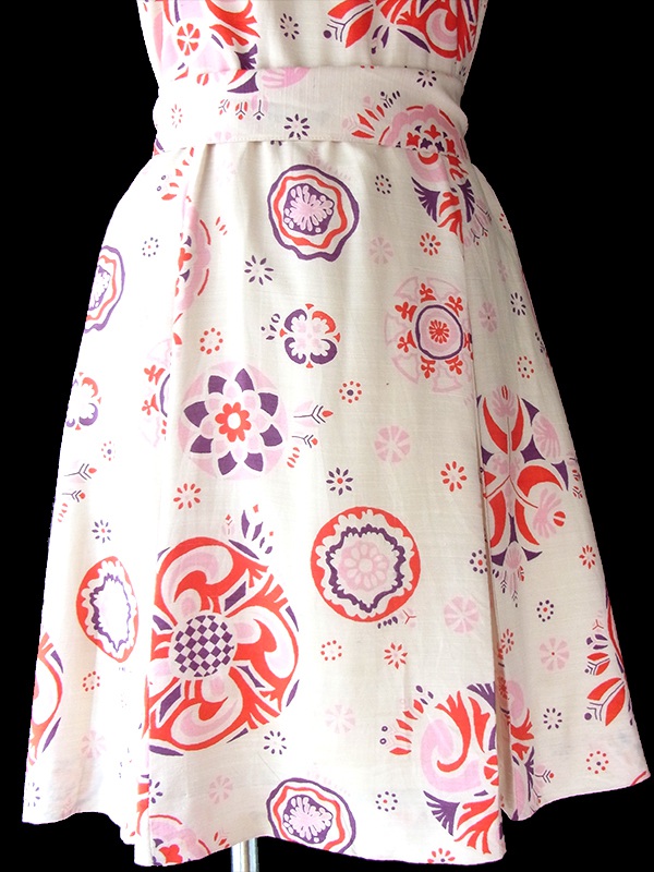  ヨーロッパ古着 60年代フランス製 Anik Robelin Paris 共布ベルト付き シルクワンピース 17FC324