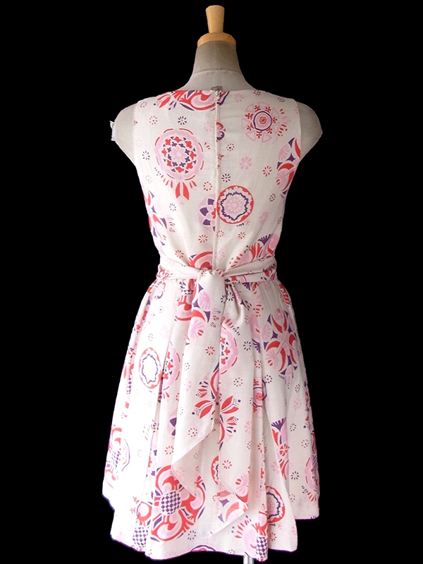  ヨーロッパ古着 60年代フランス製 Anik Robelin Paris 共布ベルト付き シルクワンピース 17FC324