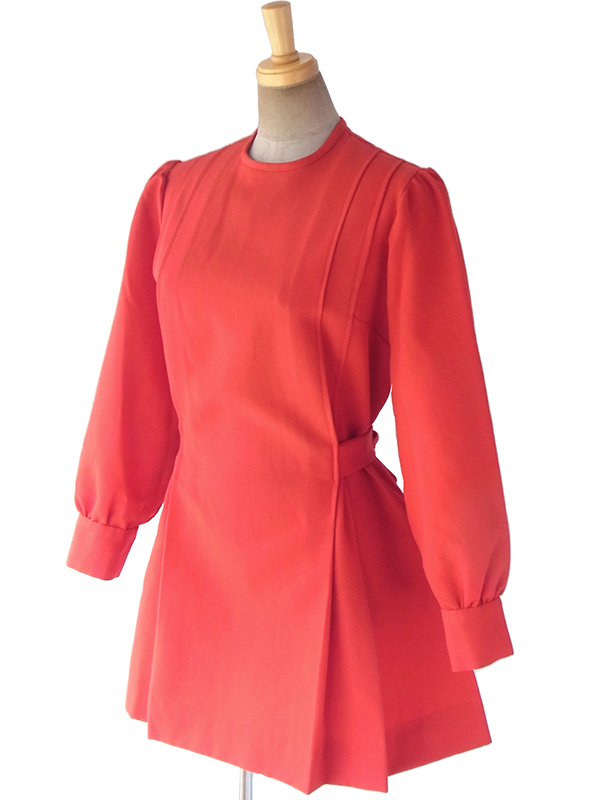 ヨーロッパ古着 フランス買い付け 60年代製 レッド X 美しいプリーツ ヴィンテージ ワンピース 17FC412