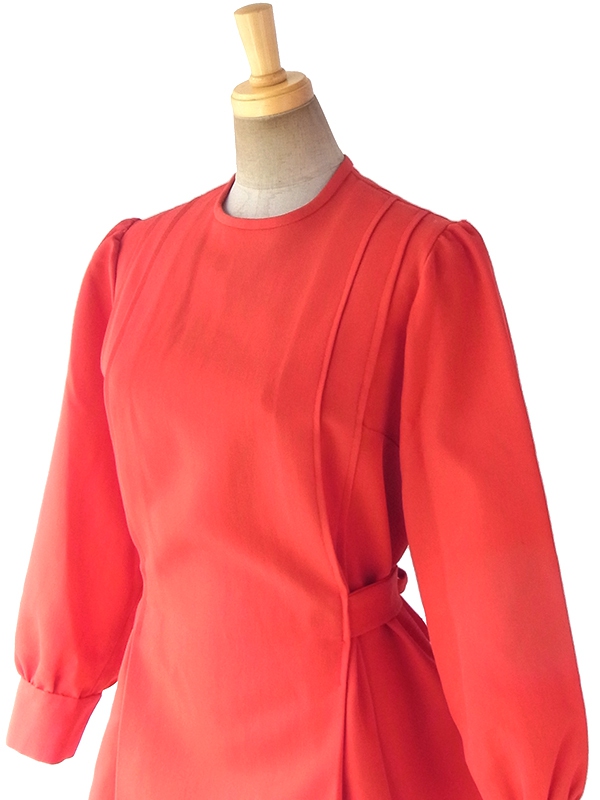 ヨーロッパ古着 フランス買い付け 60年代製 レッド X 美しいプリーツ ヴィンテージ ワンピース 17FC412