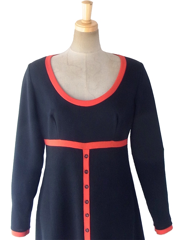 ヨーロッパ古着 ロンドン買い付け 70年代製 ブラック X レッド ライニング ヴィンテージ マキシ ワンピース 17OM641