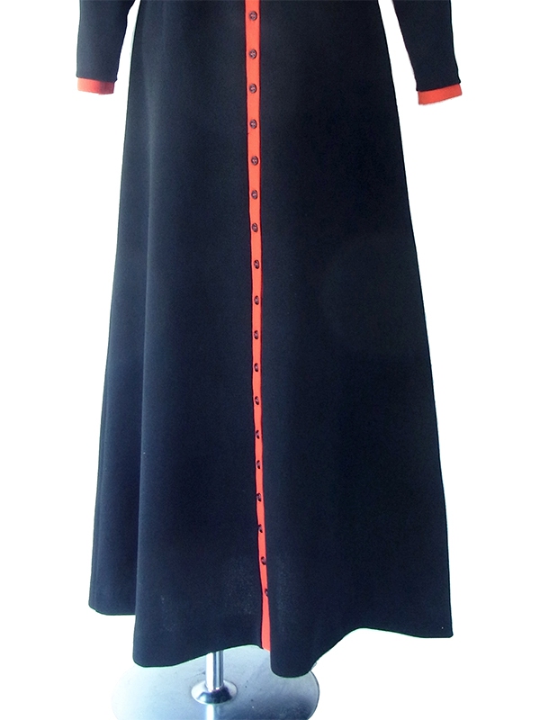 ヨーロッパ古着 ロンドン買い付け 70年代製 ブラック X レッド ライニング ヴィンテージ マキシ ワンピース 17OM641