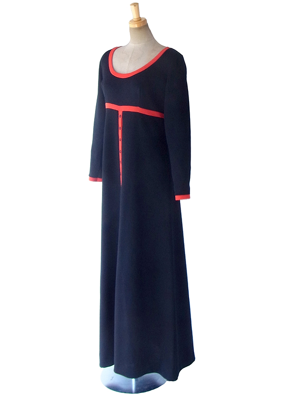 ヨーロッパ古着 ロンドン買い付け 70年代製 ブラック X レッド ライニング ヴィンテージ マキシ ワンピース 17OM641