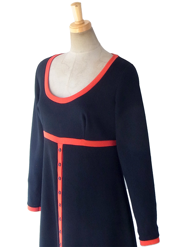 ヨーロッパ古着 ロンドン買い付け 70年代製 ブラック X レッド ライニング ヴィンテージ マキシ ワンピース 17OM641