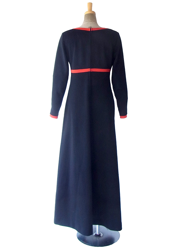 ヨーロッパ古着 ロンドン買い付け 70年代製 ブラック X レッド ライニング ヴィンテージ マキシ ワンピース 17OM641