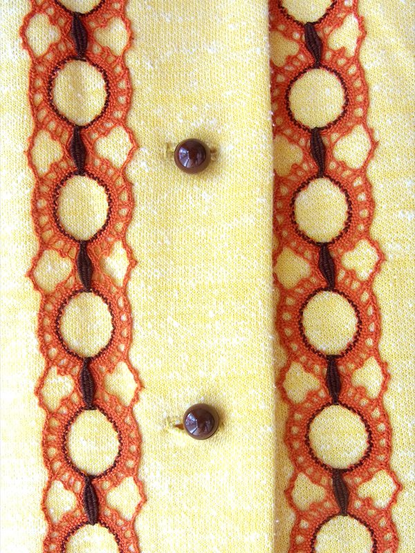ヨーロッパ古着 ロンドン買い付け 60年代製 イエロ- X ブラウン レトロ柄刺繍 ウール ワンピース 17OM701