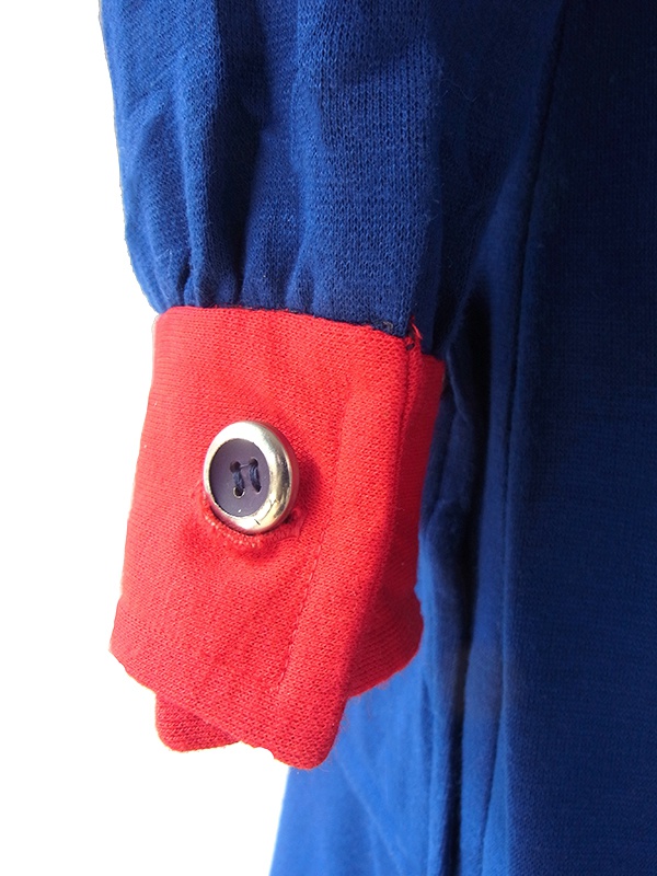 ヨーロッパ古着 ロンドン買い付け 60年代製 ブルー X レッド ポケット付き フロントジップ ウール ワンピース 17OM805