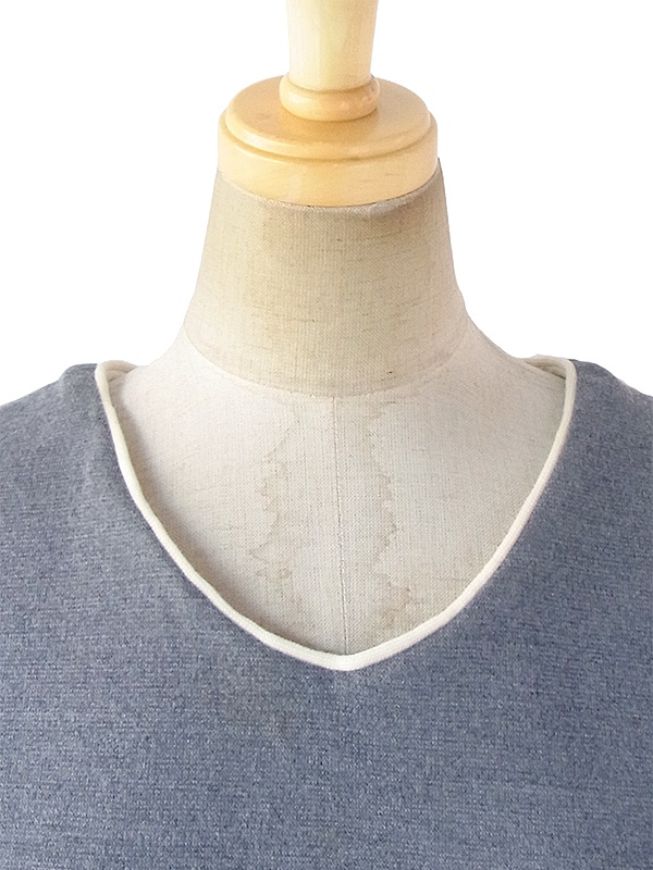 ヨーロッパ古着 ロンドン買い付け 60年代製 グレイ X ホワイト バイアス柄 ウール ワンピース 17OM902