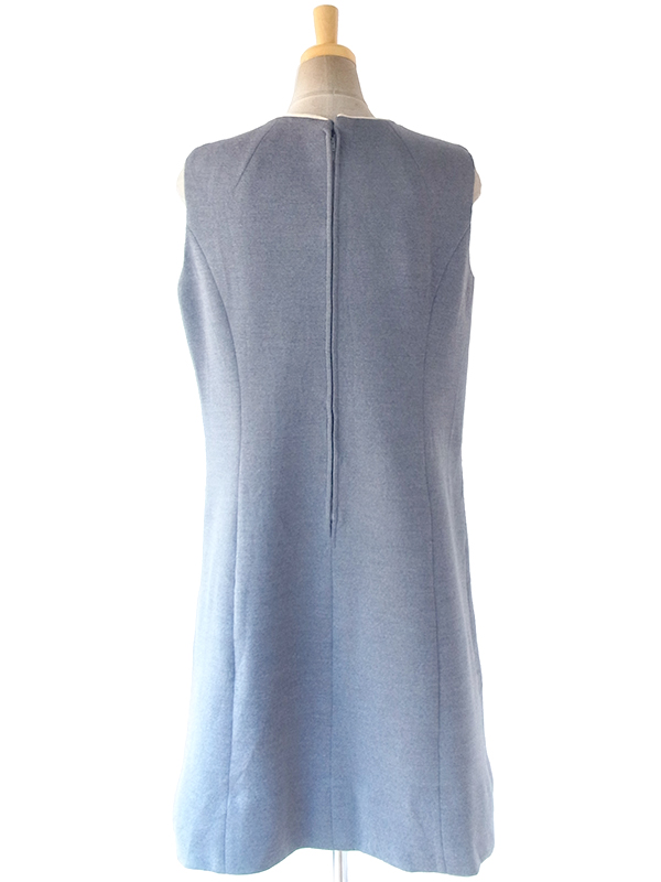 ヨーロッパ古着 ロンドン買い付け 60年代製 グレイ X ホワイト バイアス柄 ウール ワンピース 17OM902