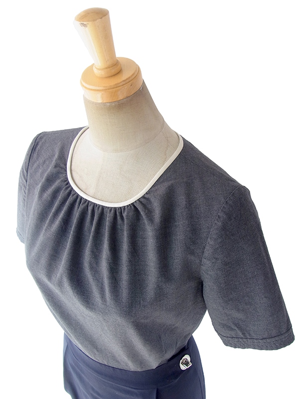 ヨーロッパ古着 ロンドン買い付け COACH グレイ X ネイビー 回転式留め具飾り バイカラー ドレス 18BS000