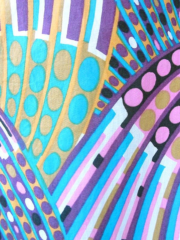 ヨーロッパ古着 ロンドン買い付け 60年代製 水色/パープル X レトロプリント 共布ベルト付き ワンピース 18BS003