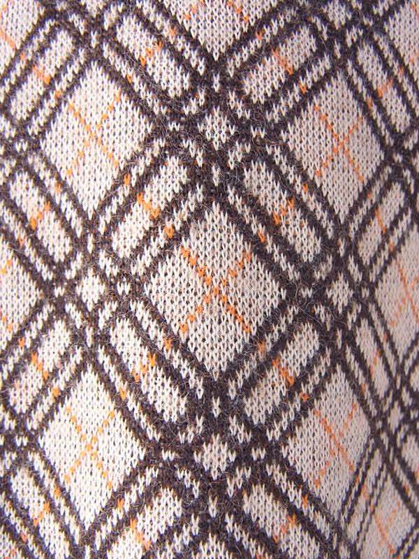 【送料無料】60年代イタリア製 サンドベージュ X チェック柄 切り返し ベルト飾り ヴィンテージ ワンピース 18BS312【ヨーロッパ古着】