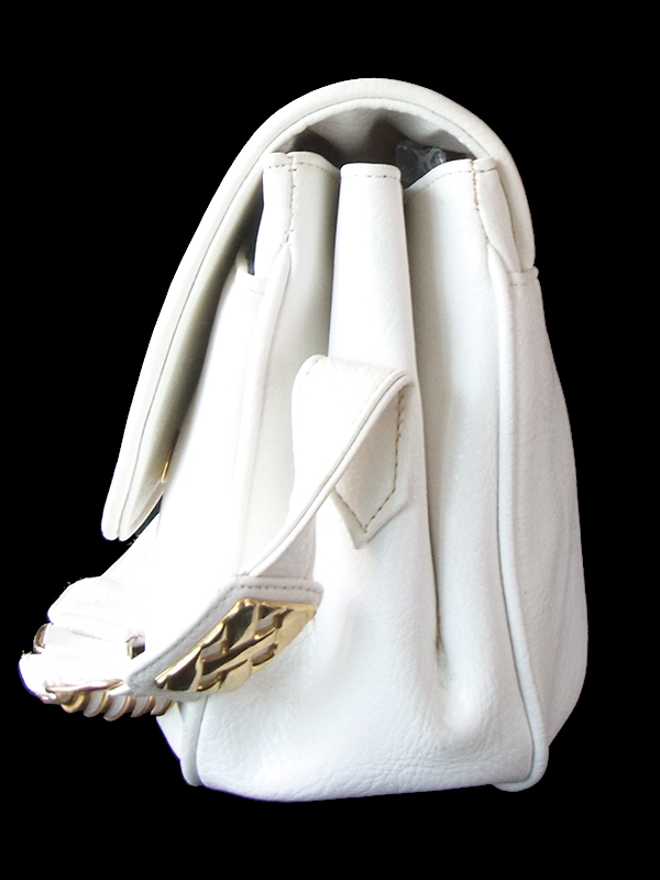 【ヨーロッパ古着】ロンドン買い付け ホワイト X ゴールド装飾 ヴィンテージ レザー ショルダー バッグ 18BS324【レトロ】