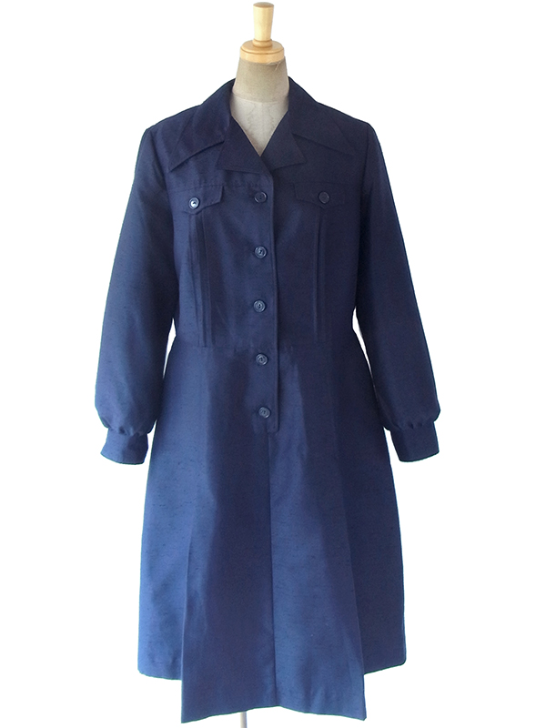 ヨーロッパ古着 フランス買い付け 60年代製 深いネイビー X 美麗シルエット ヴィンテージ ワンピース 18FC011