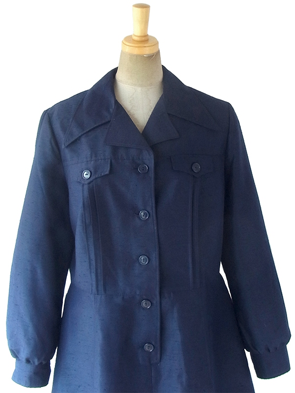 ヨーロッパ古着 フランス買い付け 60年代製 深いネイビー X 美麗シルエット ヴィンテージ ワンピース 18FC011