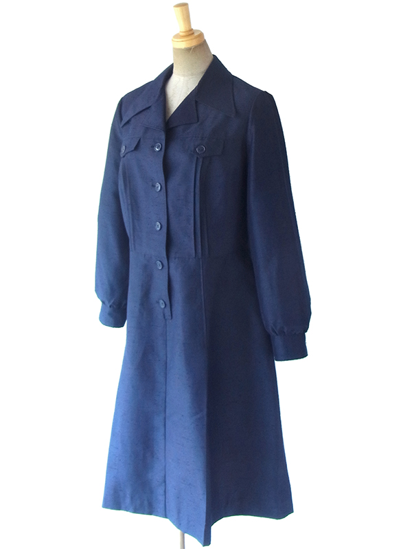 ヨーロッパ古着 フランス買い付け 60年代製 深いネイビー X 美麗シルエット ヴィンテージ ワンピース 18FC011