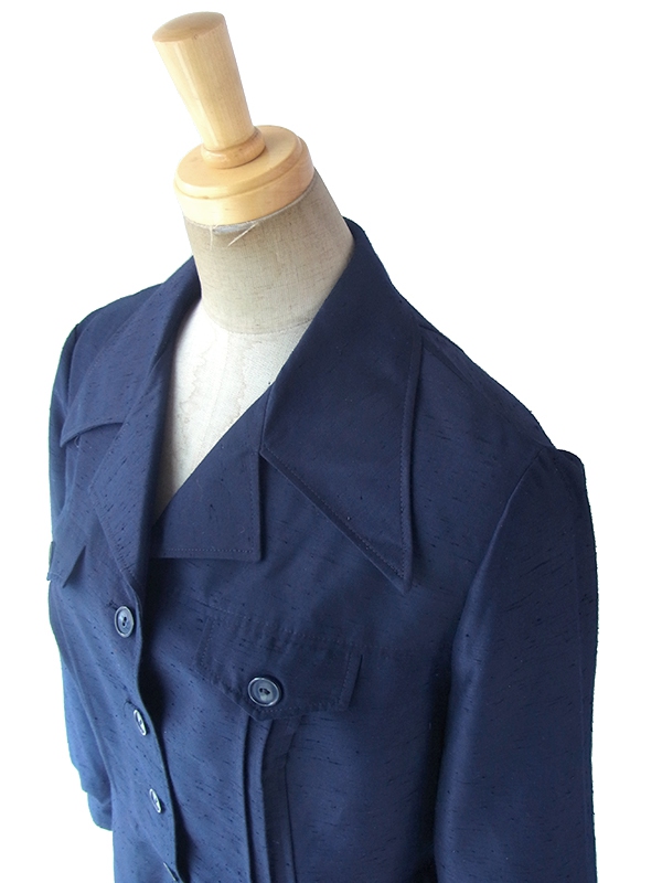 ヨーロッパ古着 フランス買い付け 60年代製 深いネイビー X 美麗シルエット ヴィンテージ ワンピース 18FC011