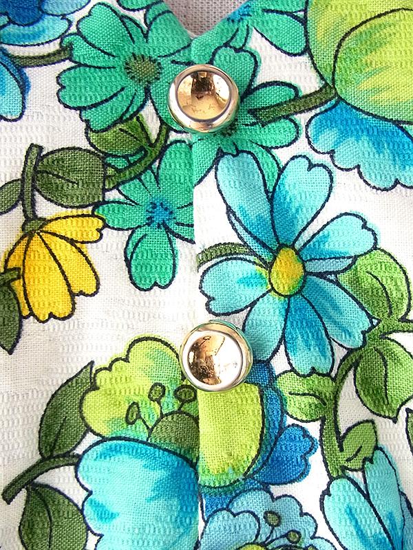 ヨーロッパ古着 フランス買い付け 60年代製 ホワイト X 涼やかな花柄 円形が控えめに浮かぶ生地 ワンピース 18FC261