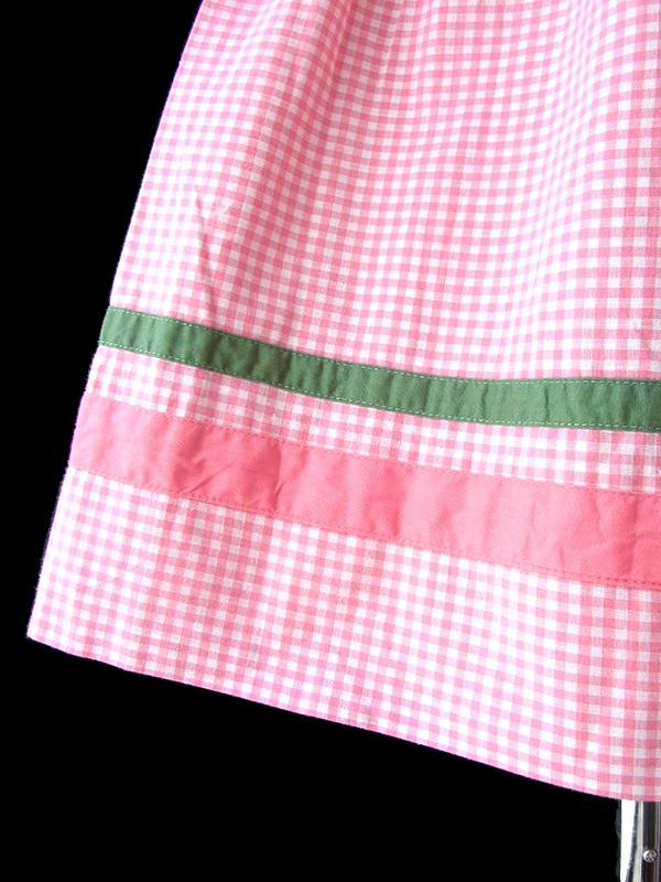 ヨーロッパ古着 フランス買い付け 60年代製 ピンク X  ギンガムチェック グリーン・ピンク テープ ワンピース 18FC304