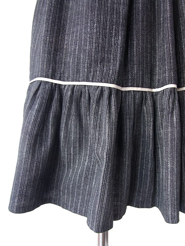 フランス買い付け 60年代製 ブラック X グラファイト ストライプ ヴィンテージ ギャザー スカート 18FC319