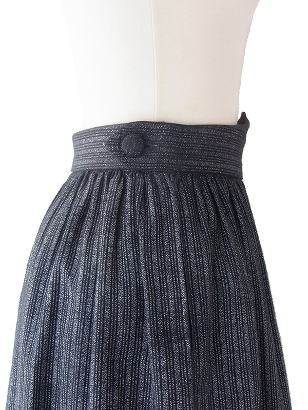 フランス買い付け 60年代製 ブラック X グラファイト ストライプ ヴィンテージ ギャザー スカート 18FC319