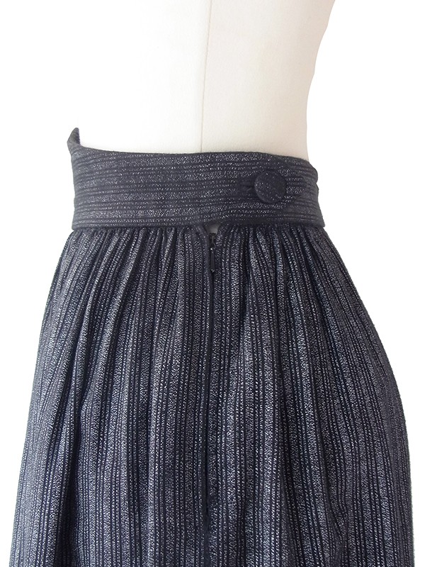 フランス買い付け 60年代製 ブラック X グラファイト ストライプ ヴィンテージ ギャザー スカート 18FC319