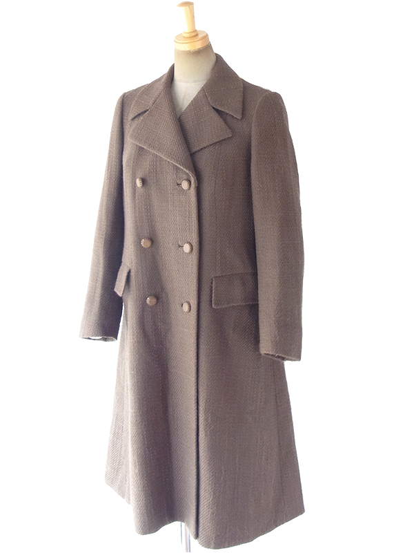 ヨーロッパ古着 フランス買い付け 60年代製 ダークブラウン X ウール ツイード コート 18FC503