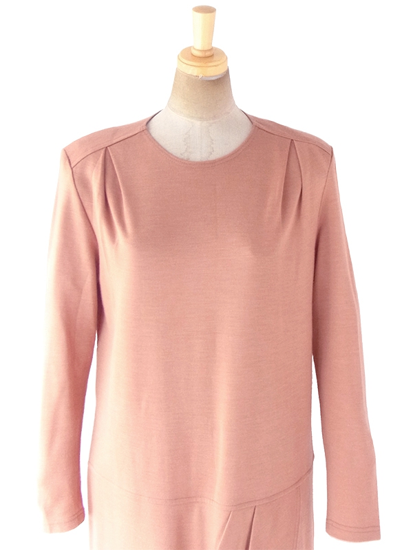 ヨーロッパ古着 フランス買い付け 70年代製 アプリコット X タックデザイン スカート生地が重なったスカート ワンピース 18FC514